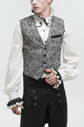 Gilet de smoking gothique pour homme gris à imprimé vintage non extensible ajusté de style mi-siècle